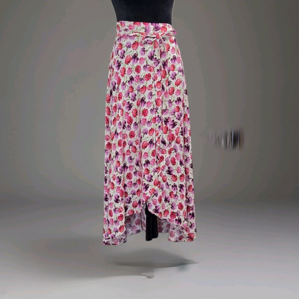Zara Pink Floral Wrap Midi Skirt Rose Print Tie Waist Size XS Flowy Resortwear - Picture 5 of 11